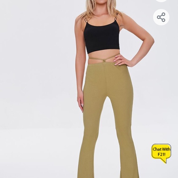 Ribbed Knit Self-Tie Flare Pants - Picture 1 of 6